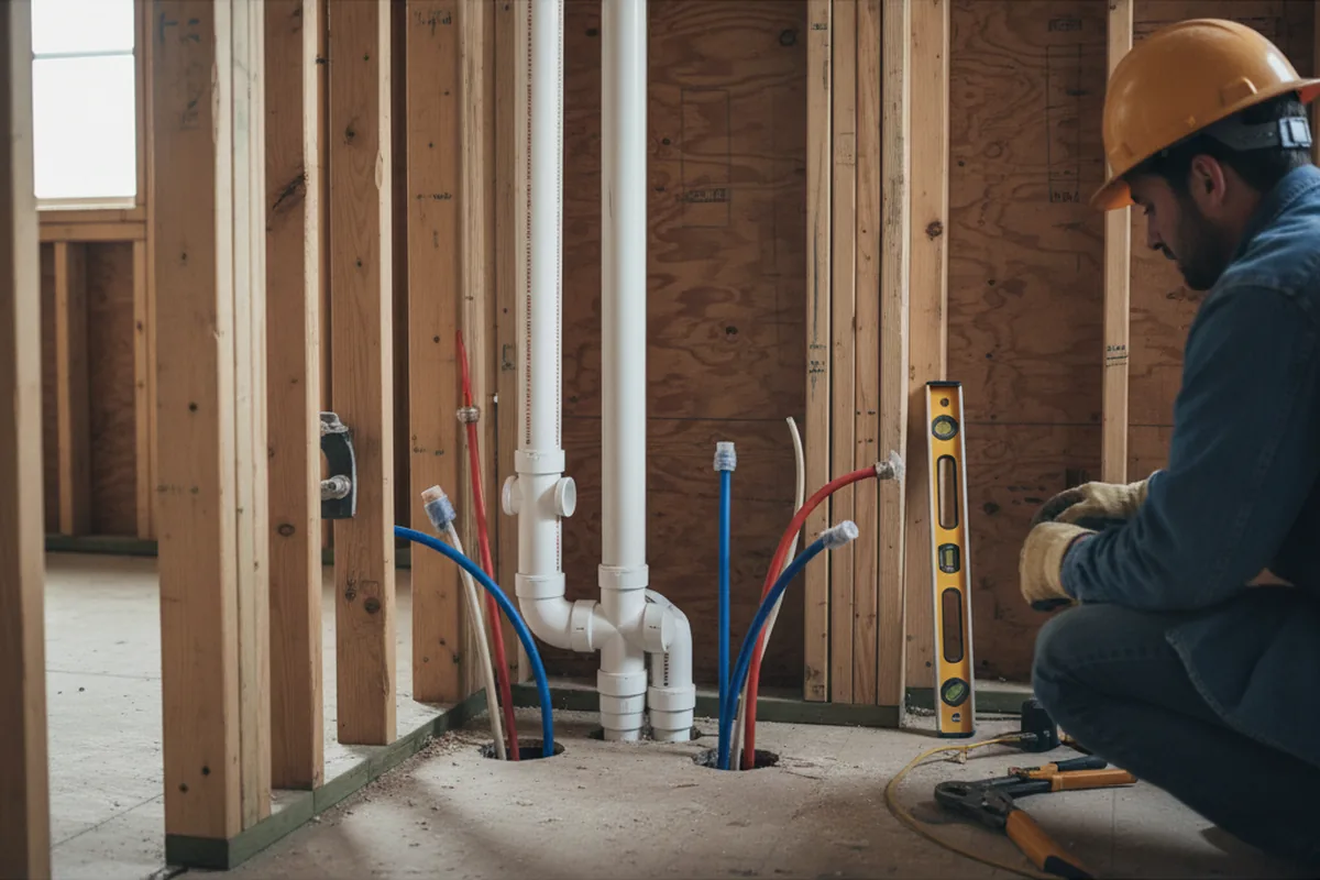 Drain and supply rough-in during Sump Pump Repair in Locust Grove
